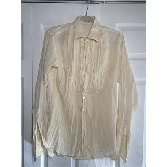 Gucci Tops - G Gucci Vintage Pleated Bib Silk Blouse Womens Size 39 Cream Jacquard Logo Italy